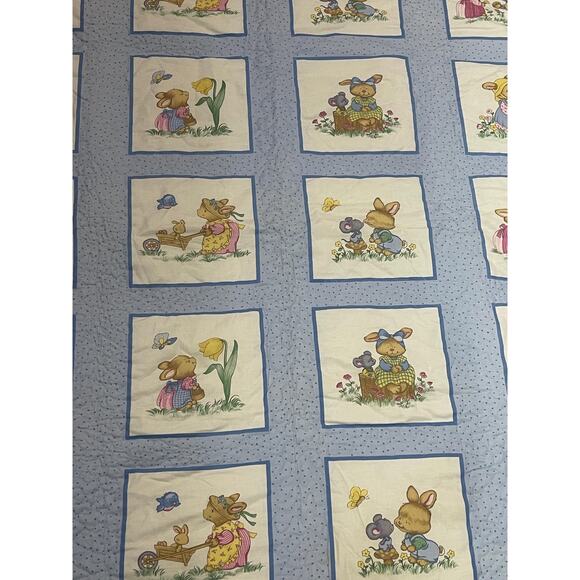Blue-White Baby Blanket with Cute Little Animals, Adorable Scenes, Nursery - Picture 2 of 6